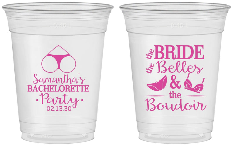 Custom Bachelorette 16 oz Soft Sided Clear Cups - Brides Bells Boudoir | 60085