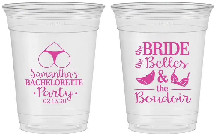 Custom Bachelorette 16 oz Soft Sided Clear Cups - Brides Bells Boudoir | 60085