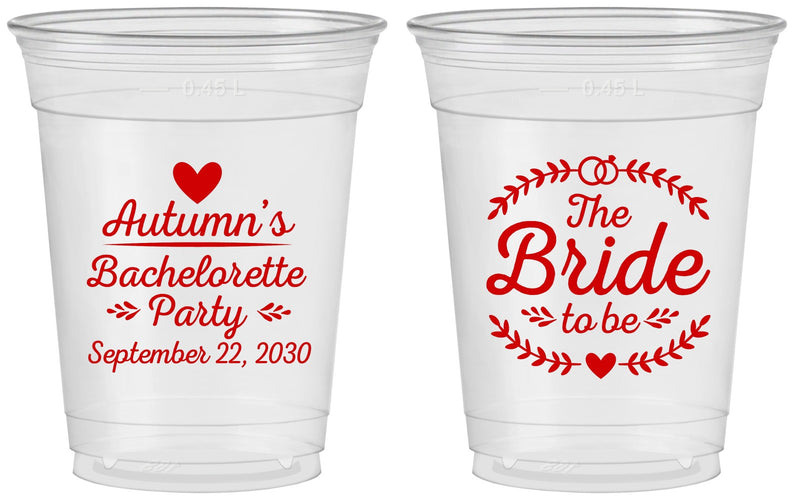 Custom Bachelorette 16 oz Soft Sided Clear Cups - Bride To Be | 60088