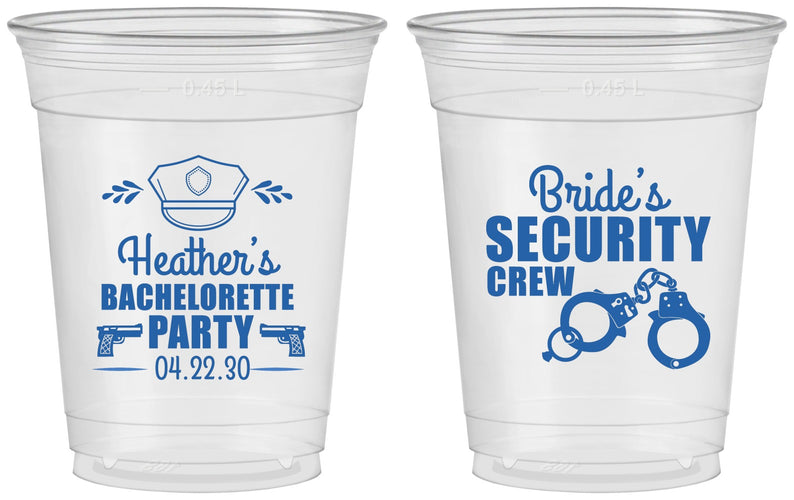 Custom Bachelorette 16 oz Soft Sided Clear Cups - Police Security Crew | 60091