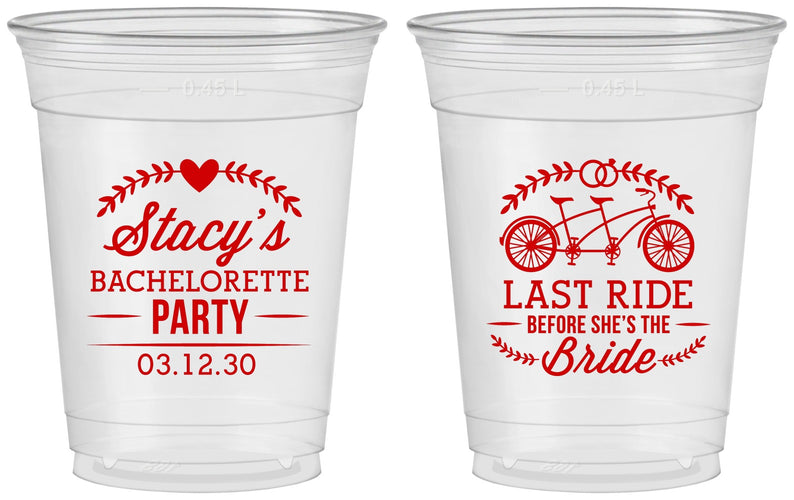 Custom Bachelorette 16 oz Soft Sided Clear Cups - Last Ride Before Bride | 60093