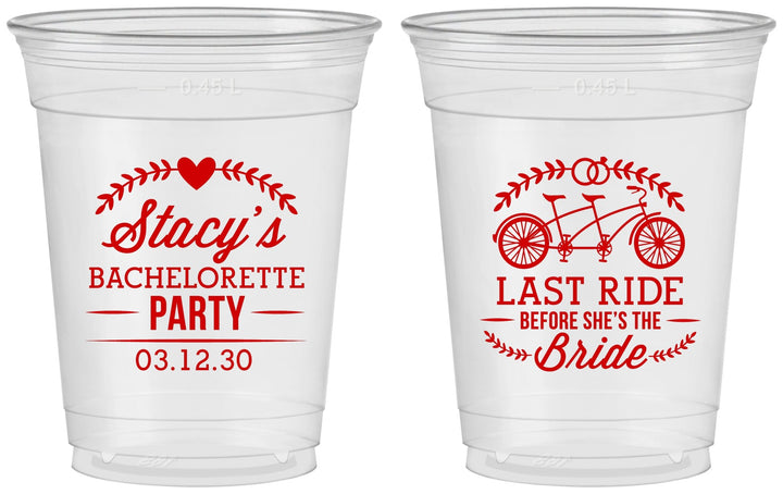 Custom Bachelorette 16 oz Soft Sided Clear Cups - Last Ride Before Bride | 60093