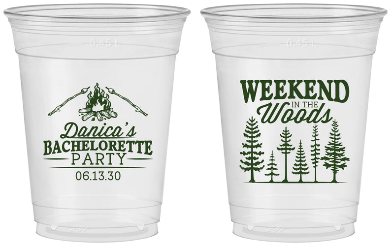 Custom Bachelorette 16 oz Soft Sided Clear Cups - Camping | 60094
