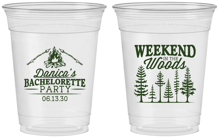 Custom Bachelorette 16 oz Soft Sided Clear Cups - Camping | 60094