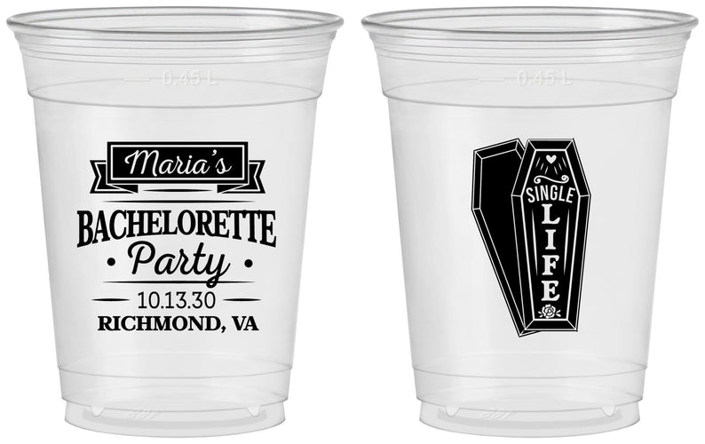 Custom Bachelorette 16 oz Soft Sided Clear Cups - Rip Single Life | 60095