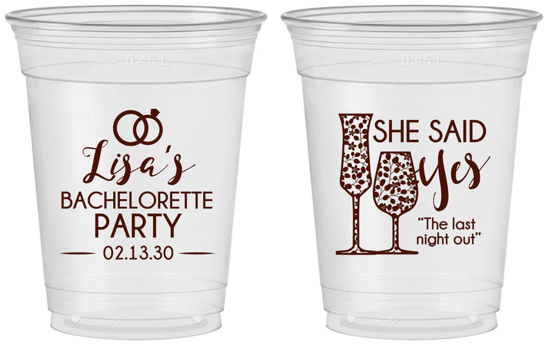 Custom Bachelorette 16 oz Soft Sided Clear Cups - The Last Night Out | 60097