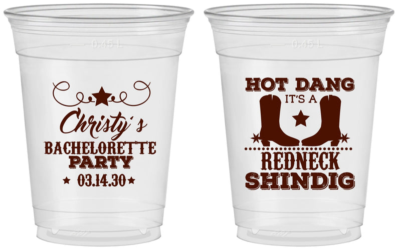Custom Bachelorette 16 oz Soft Sided Clear Cups - Redneck Shindig | 60100