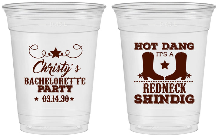 Custom Bachelorette 16 oz Soft Sided Clear Cups - Redneck Shindig | 60100