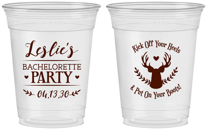 Custom Bachelorette 16 oz Soft Sided Clear Cups - Deer Heels Boots | 60102