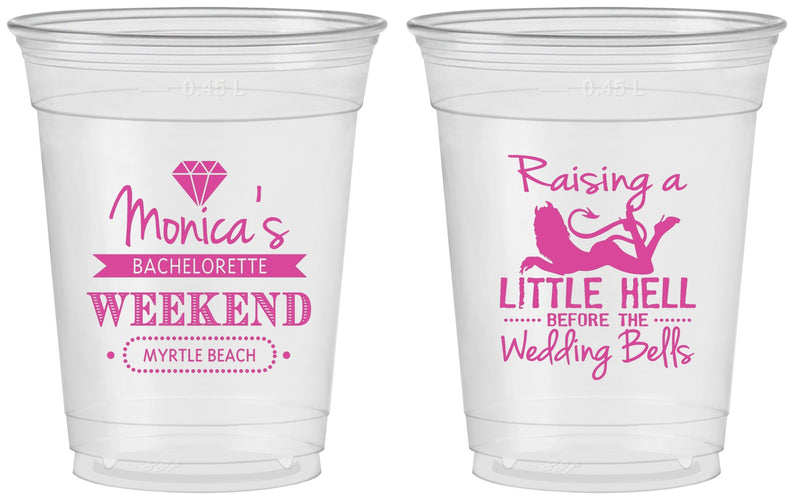 Custom Bachelorette 16 oz Soft Sided Clear Cups - Raising A Little Hell | 60103