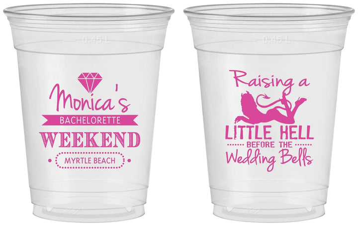 Custom Bachelorette 16 oz Soft Sided Clear Cups - Raising A Little Hell | 60103