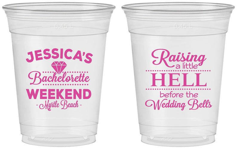 Custom Bachelorette 16 oz Soft Sided Clear Cups - Raising A Little Hell | 60107