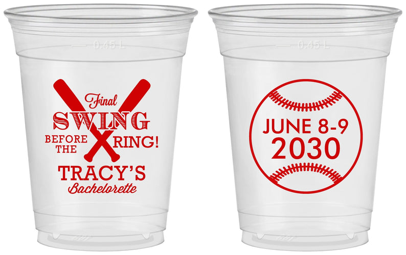 Custom Bachelorette 16 oz Soft Sided Clear Cups - Final Swing Before Ring | 60109