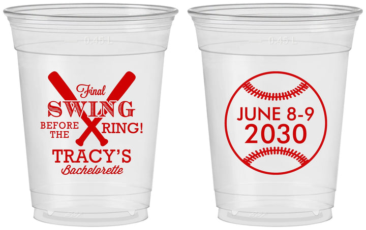 Custom Bachelorette 16 oz Soft Sided Clear Cups - Final Swing Before Ring | 60109