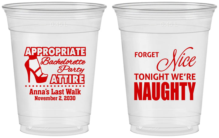 Custom Bachelorette 16 oz Soft Sided Clear Cups - Nice Tonight Naughty | 60112