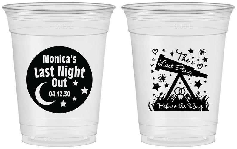 Custom Bachelorette 16 oz Soft Sided Clear Cups - Last Fling Before Rings | 60113