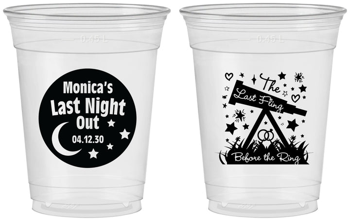 Custom Bachelorette 16 oz Soft Sided Clear Cups - Last Fling Before Rings | 60113