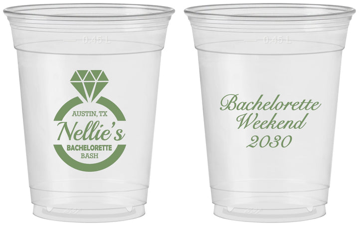 Custom Bachelorette 16 oz Soft Sided Clear Cups - Ring | 60115