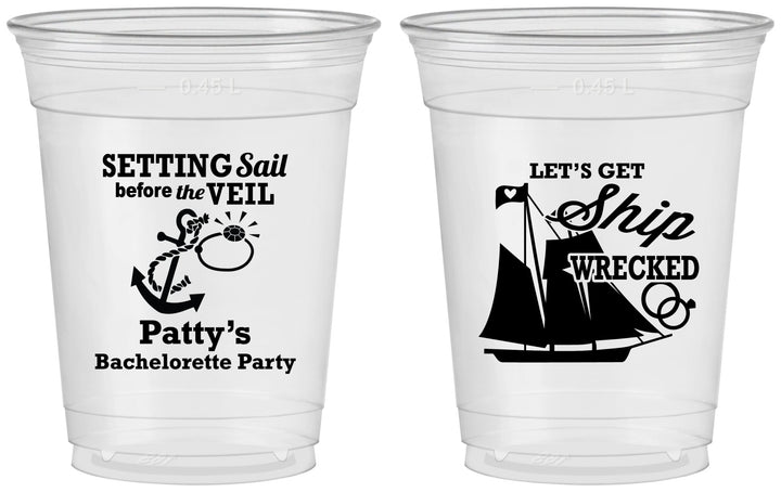 Custom Bachelorette 16 oz Soft Sided Clear Cups - Setting Sail Before Veil | 60116