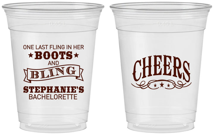 Custom Bachelorette 16 oz Soft Sided Clear Cups - Boots And Bling | 60118