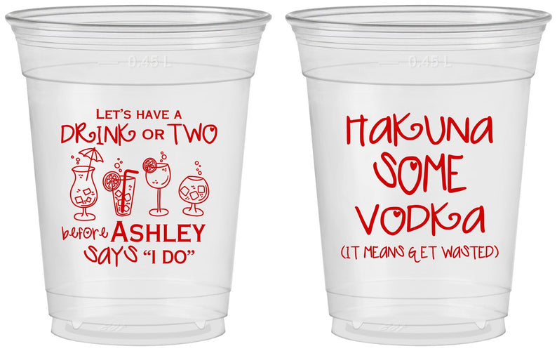 Custom Bachelorette 16 oz Soft Sided Clear Cups - Lets Get Wasted | 60119