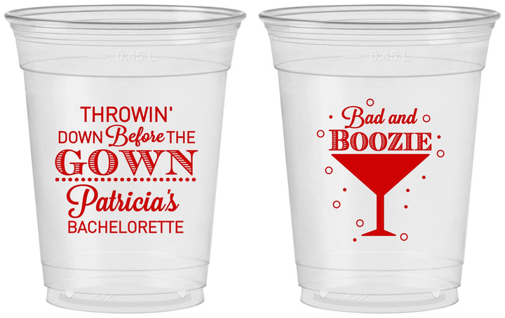 Custom Bachelorette 16 oz Soft Sided Clear Cups - Bad And Boozie | 60121