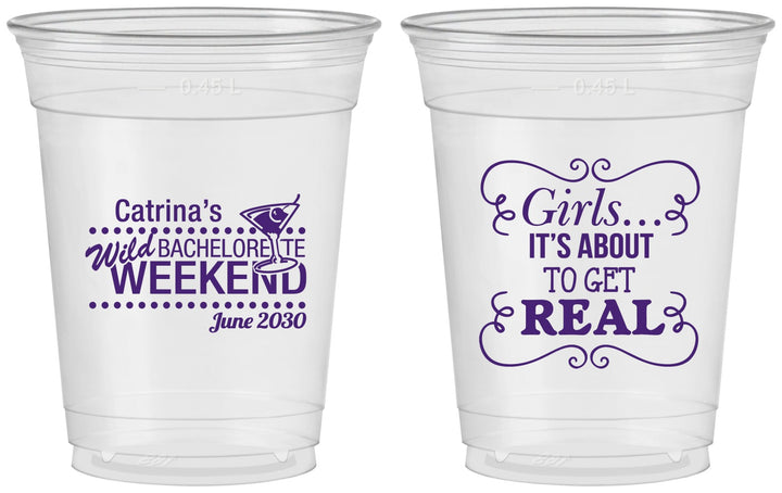 Custom Bachelorette 16 oz Soft Sided Clear Cups - About To Get Real | 60123