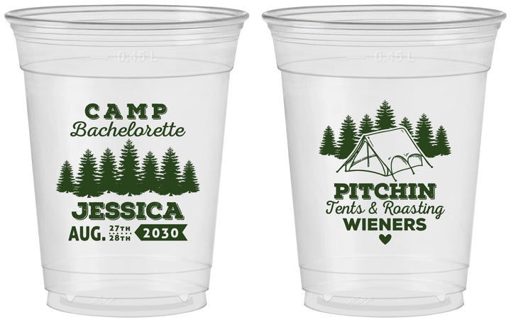 Custom Bachelorette 16 oz Soft Sided Clear Cups - Camping | 60124