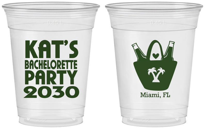 Custom Bachelorette 16 oz Soft Sided Clear Cups - Beach | 60126