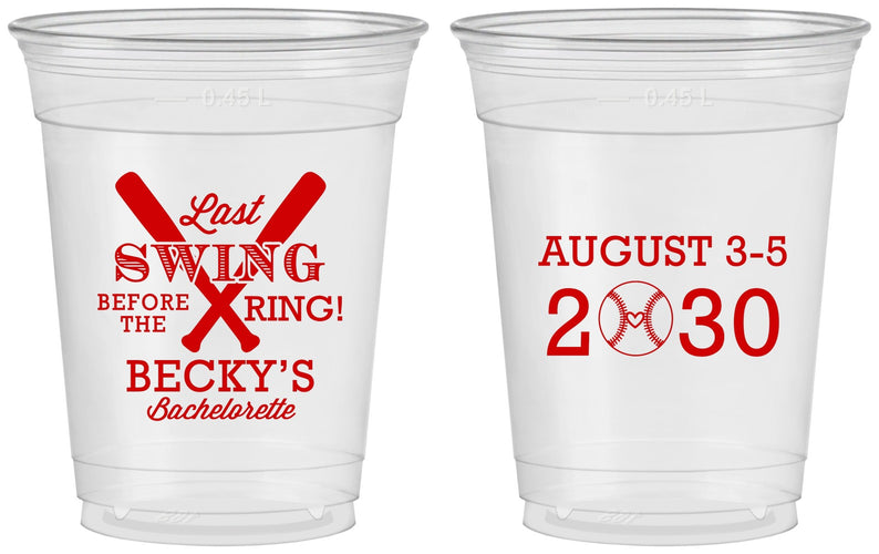 Custom Bachelorette 16 oz Soft Sided Clear Cups - Last Swing Before Ring | 60127