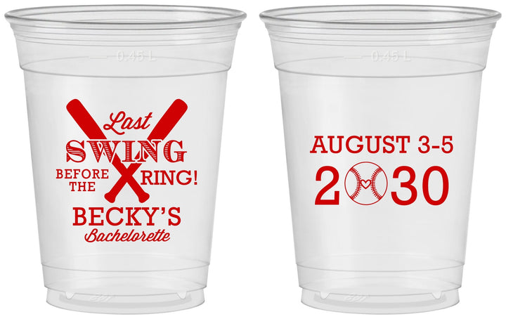 Custom Bachelorette 16 oz Soft Sided Clear Cups - Last Swing Before Ring | 60127