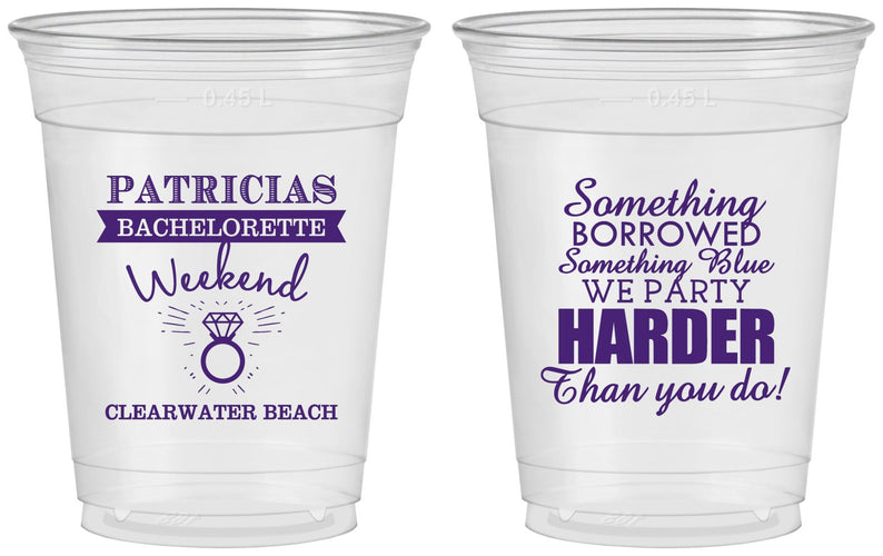 Custom Bachelorette 16 oz Soft Sided Clear Cups - Something Borrowed | 60130