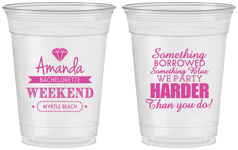 Custom Bachelorette 16 oz Soft Sided Clear Cups - Something Borrowed | 60131