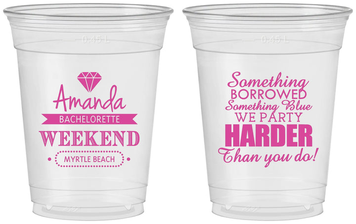 Custom Bachelorette 16 oz Soft Sided Clear Cups - Something Borrowed | 60131