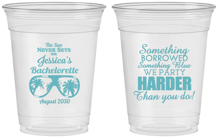 Custom Bachelorette 16 oz Soft Sided Clear Cups - Something Borrowed | 60132