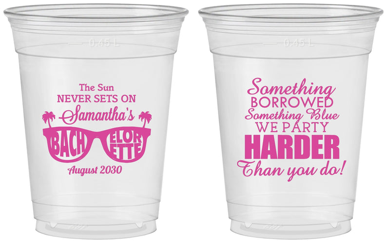 Custom Bachelorette 16 oz Soft Sided Clear Cups - Something Borrowed | 60133
