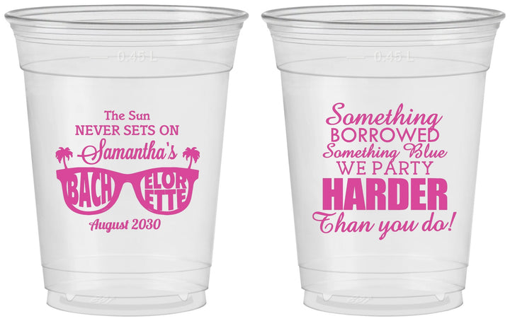 Custom Bachelorette 16 oz Soft Sided Clear Cups - Something Borrowed | 60133
