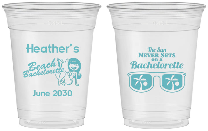 Custom Bachelorette 16 oz Soft Sided Clear Cups - Beach | 60135