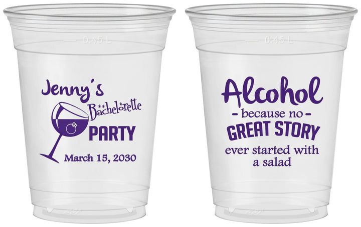 Custom Bachelorette 16 oz Soft Sided Clear Cups - Alcohol | 60138