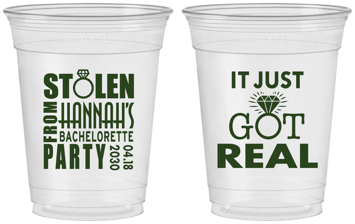 Custom Bachelorette 16 oz Soft Sided Clear Cups - Just Got Real | 60141
