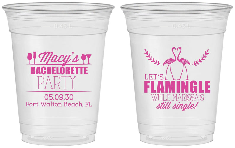 Custom Bachelorette 16 oz Soft Sided Clear Cups - Lets Flamingle Still Single | 60144