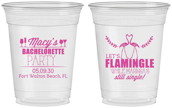 Custom Bachelorette 16 oz Soft Sided Clear Cups - Lets Flamingle Still Single | 60144