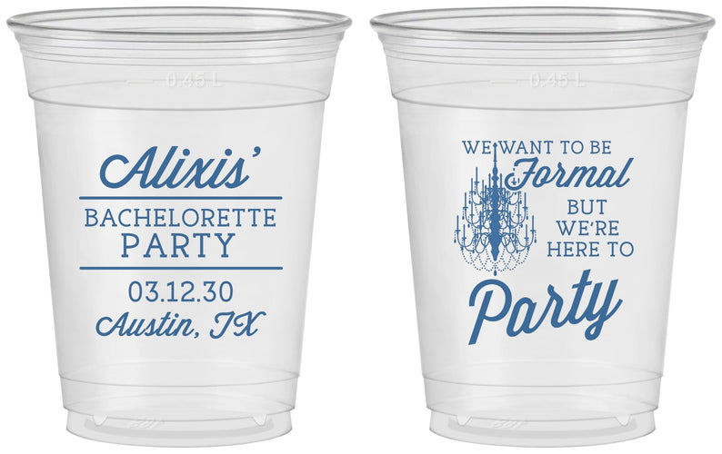 Custom Bachelorette 16 oz Soft Sided Clear Cups - Formal Party | 60145