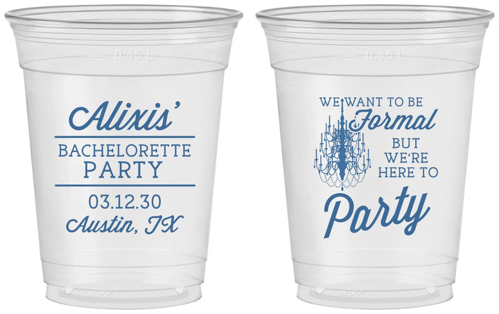 Custom Bachelorette 16 oz Soft Sided Clear Cups - Formal Party | 60145