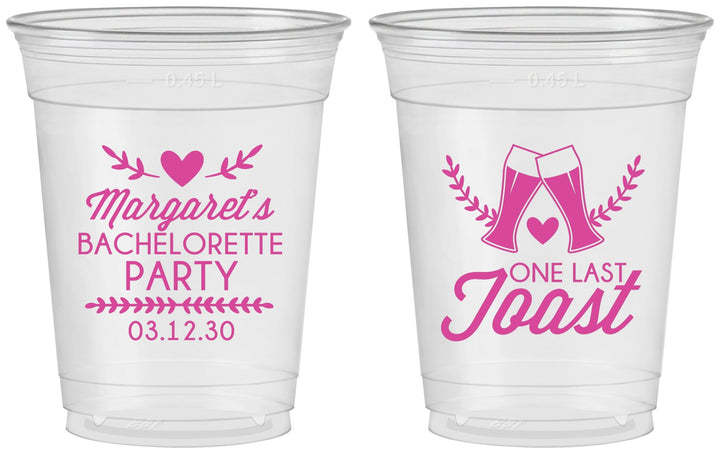 Custom Bachelorette 16 oz Soft Sided Clear Cups - One Last Toast | 60147