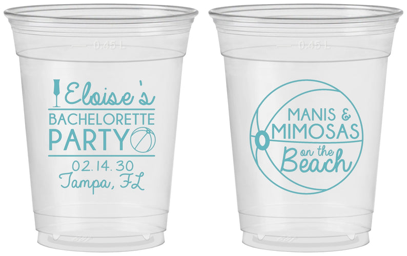 Custom Bachelorette 16 oz Soft Sided Clear Cups - Manis Mimosas | 60149