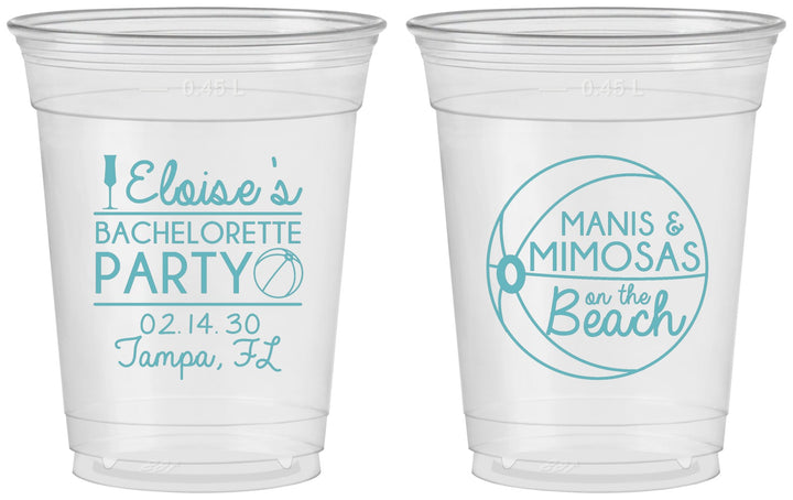 Custom Bachelorette 16 oz Soft Sided Clear Cups - Manis Mimosas | 60149