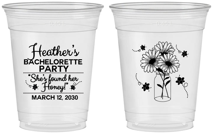 Custom Bachelorette 16 oz Soft Sided Clear Cups - She Found Her Honey | 60150