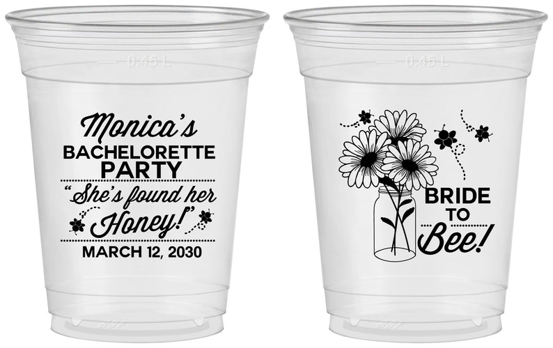 Custom Bachelorette 16 oz Soft Sided Clear Cups - Bride To Bee | 60152