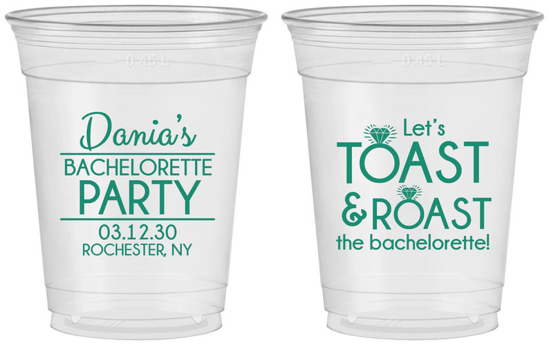 Custom Bachelorette 16 oz Soft Sided Clear Cups - Toast And Roast | 60153